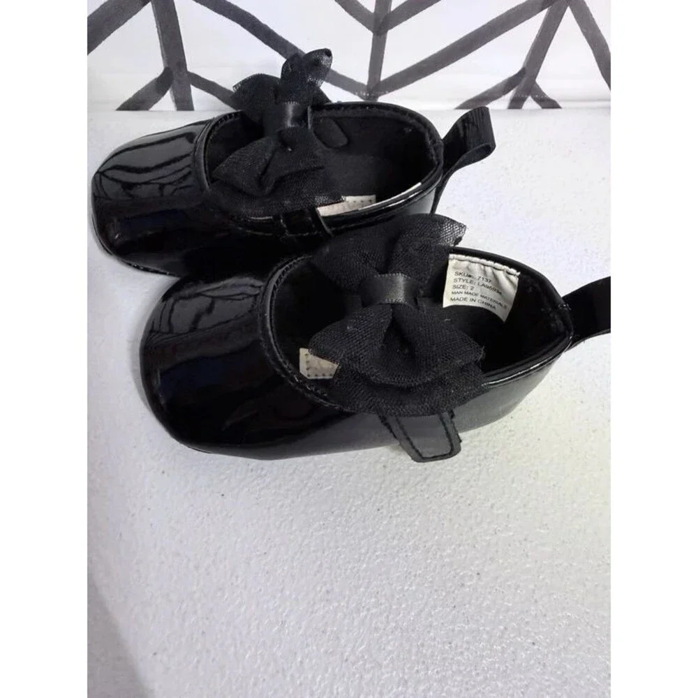 Laura Ashley Black Mary Jane Bow Dress Shoes Baby Girl 2 7116